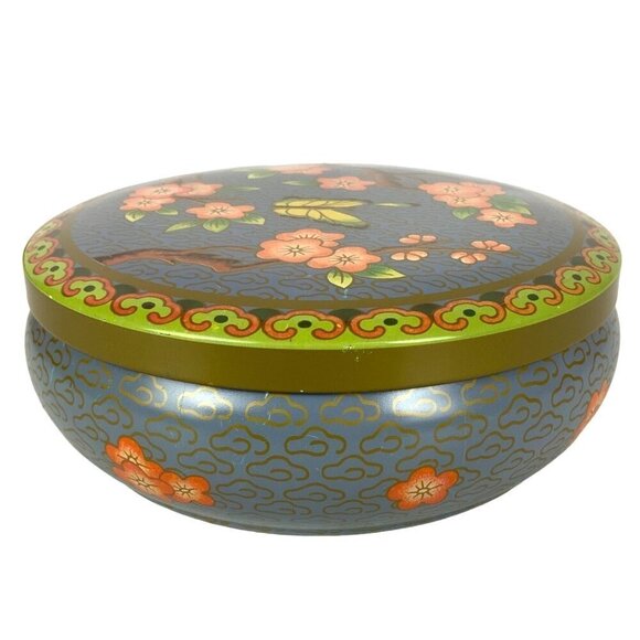 Vintage Daher Decorated Ware Lidded Tin Round Cherry Blossoms Butterfly Design - Picture 5 of 8
